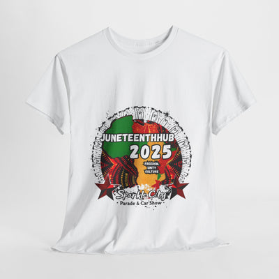 Unisex Heavy Cotton Tee - Juneteenth Hub 2025 Parade & Car Show Design