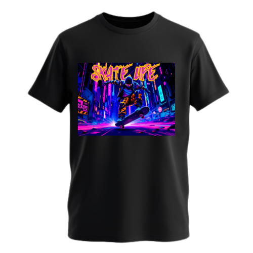 Skate Life Cyberpunk Street Rider T-Shirt | Neon Urban Skateboarding Design