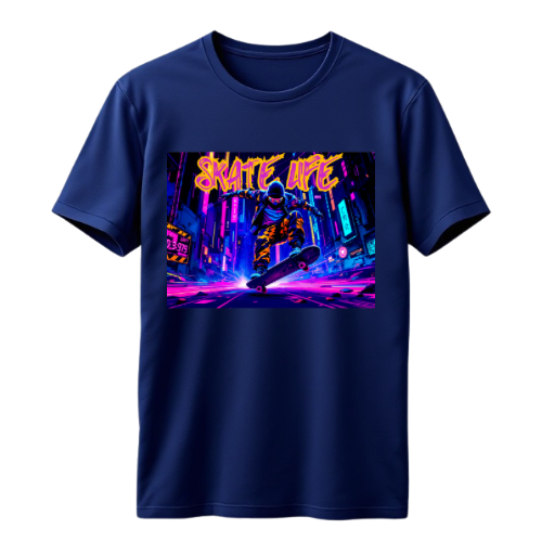 Skate Life Cyberpunk Street Rider T-Shirt | Neon Urban Skateboarding Design