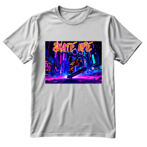 Skate Life Cyberpunk Street Rider T-Shirt | Neon Urban Skateboarding Design