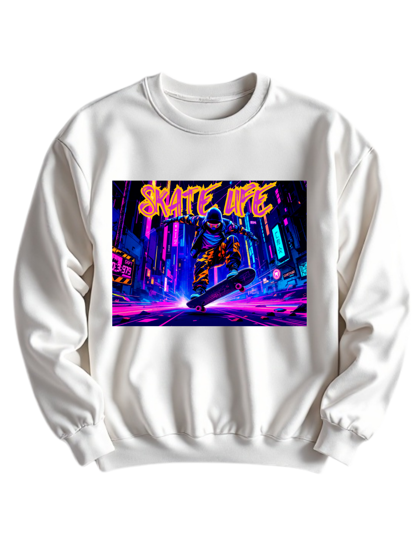 Skate Life Cyberpunk Street Rider T-Shirt | Neon Urban Skateboarding Design